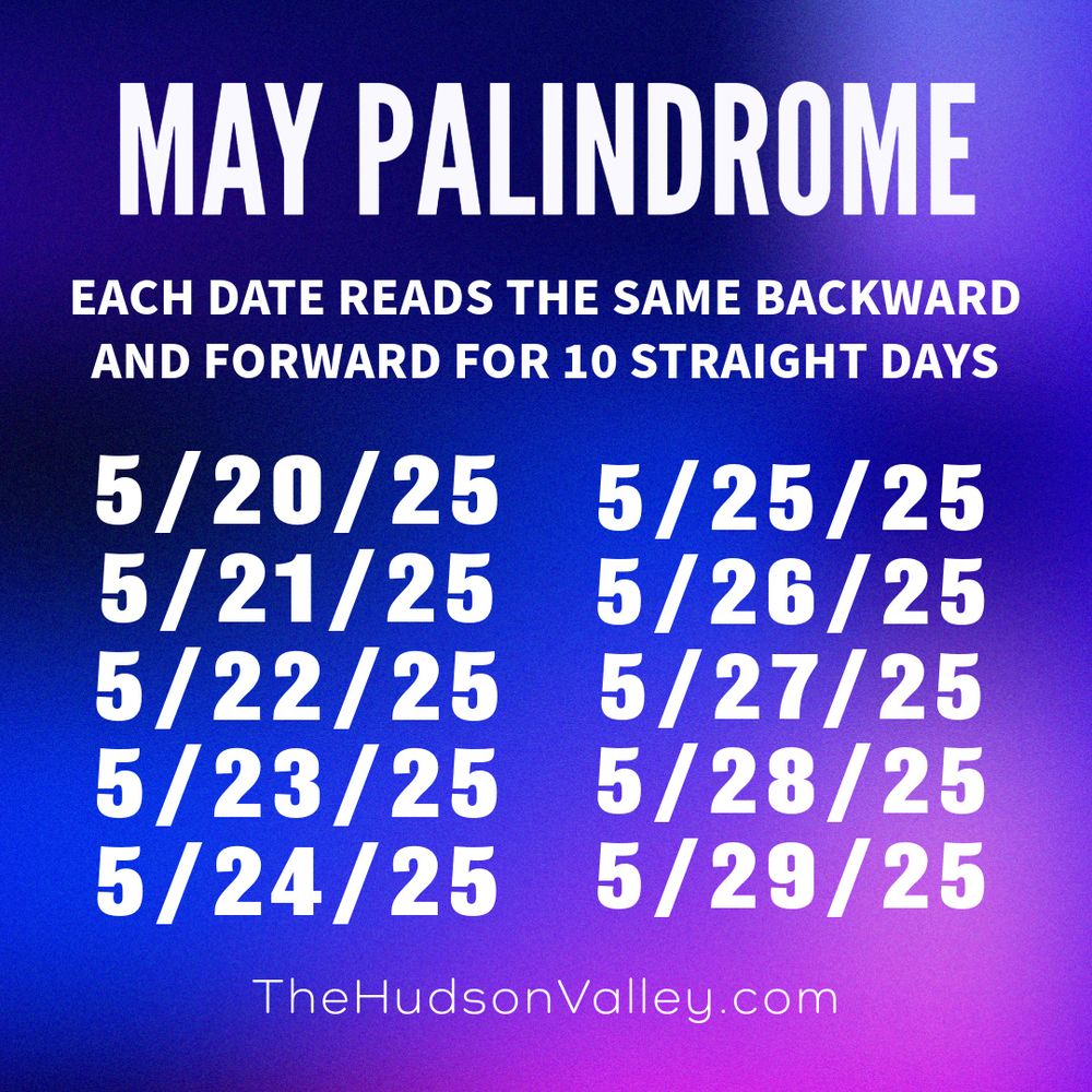 The May palindrome calendar in 2025.
