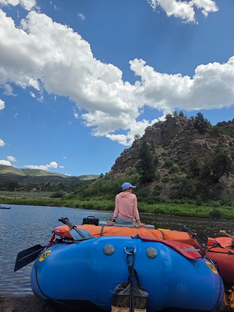 A picture of someone posing on a raft