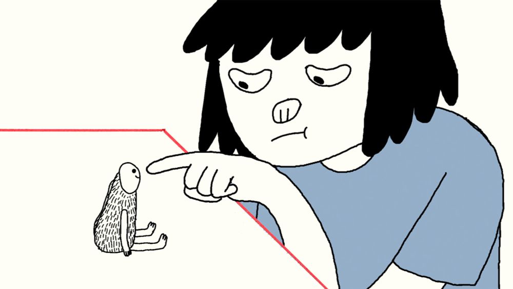 Ilustração estilizada de mulher tocando em um "bichinho"