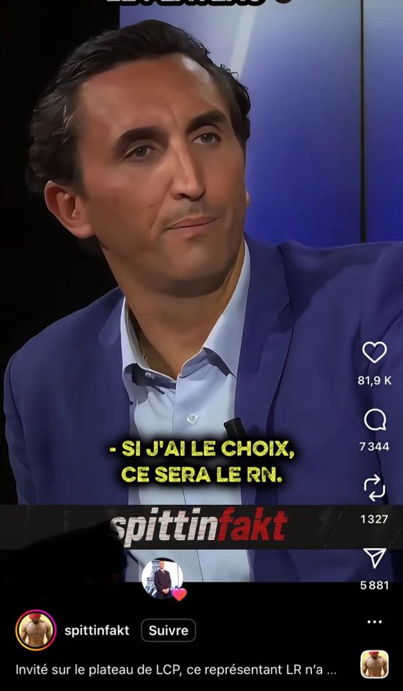 Un mec que je connais pas qui dit « si j’ai le choix ce sera le RN » et Lucas Chavalier qui fav sur IG. 