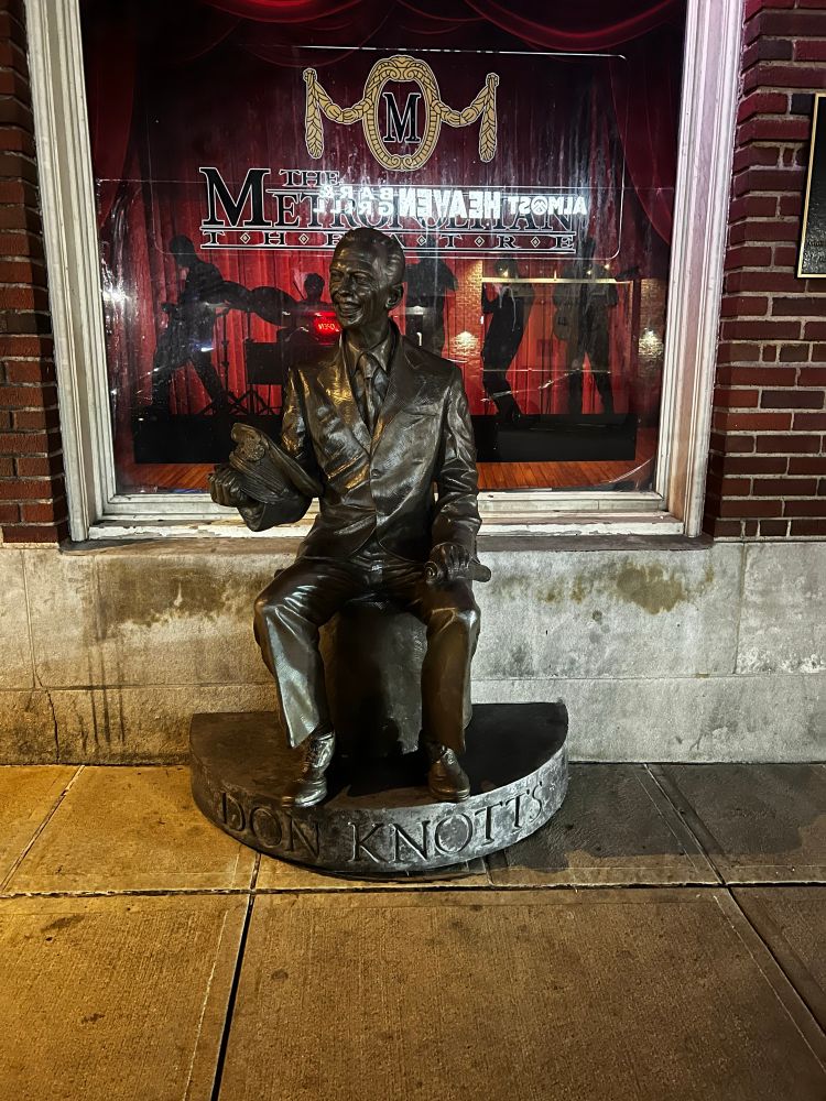 Statue of Don Knotts on a sidewalk in Morgantown, West Virginia. 