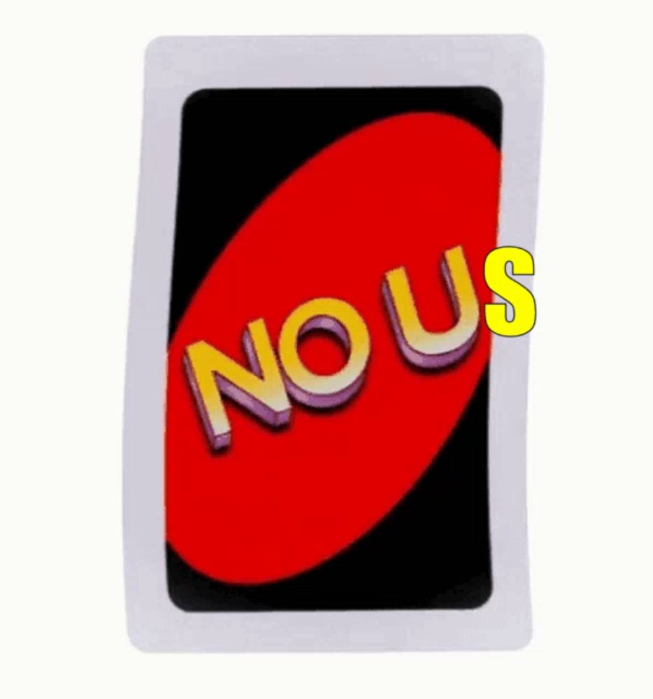 a card that says no us on the back of it