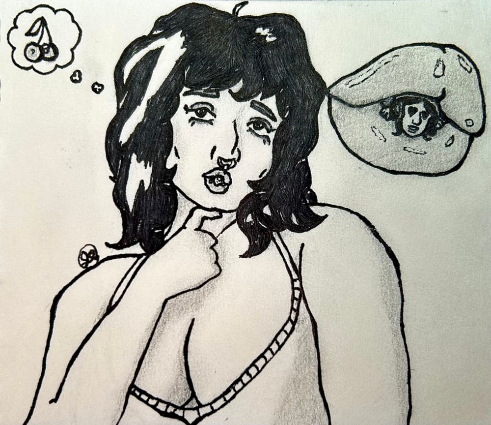 Hera finds herself pondering Max’s flavor as her head peaks out between her suckled lips~
