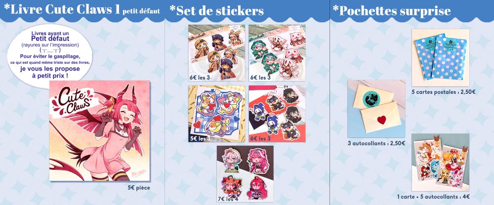 Catalogue part 2 showing my book Cute Claws, stickers sets, and lucky bags.