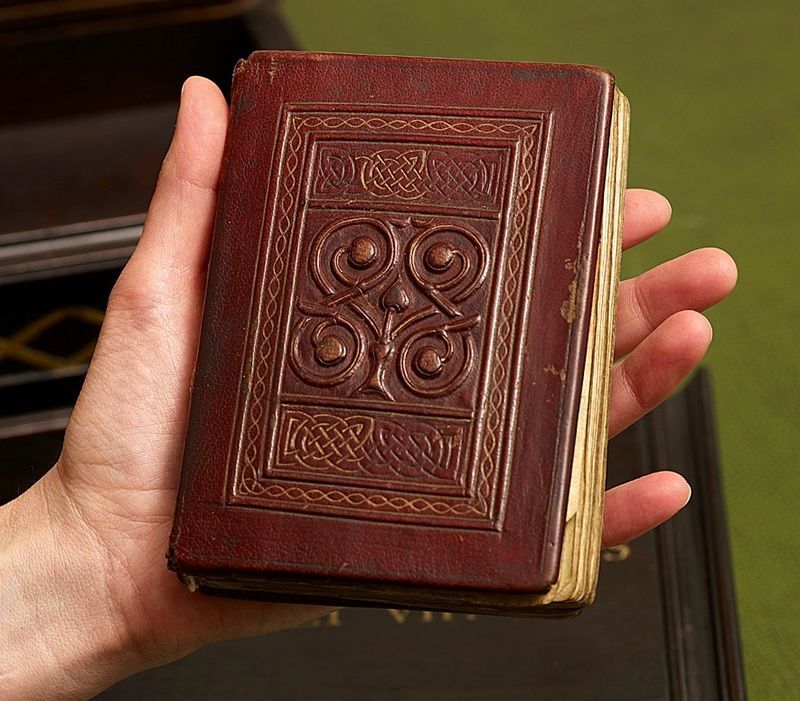 The leather-bound St Cuthbert Gospel.