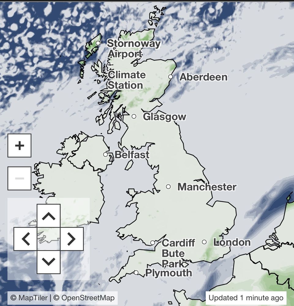 Cloud cover forecast showing lots of cloud over the UK