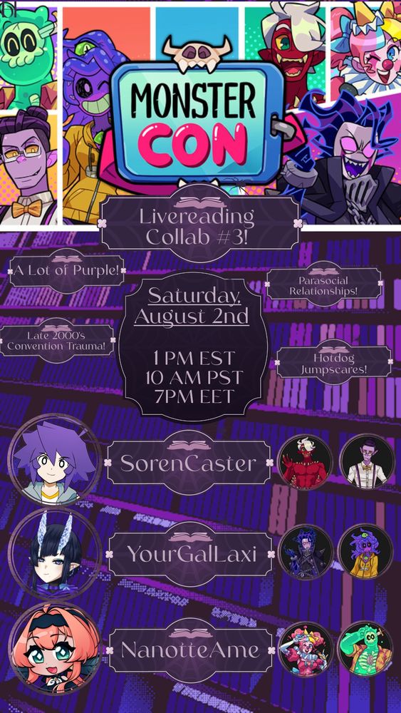 A promotional mock-up of the post's collab including images of characters from the game as well as the vtubers participating.