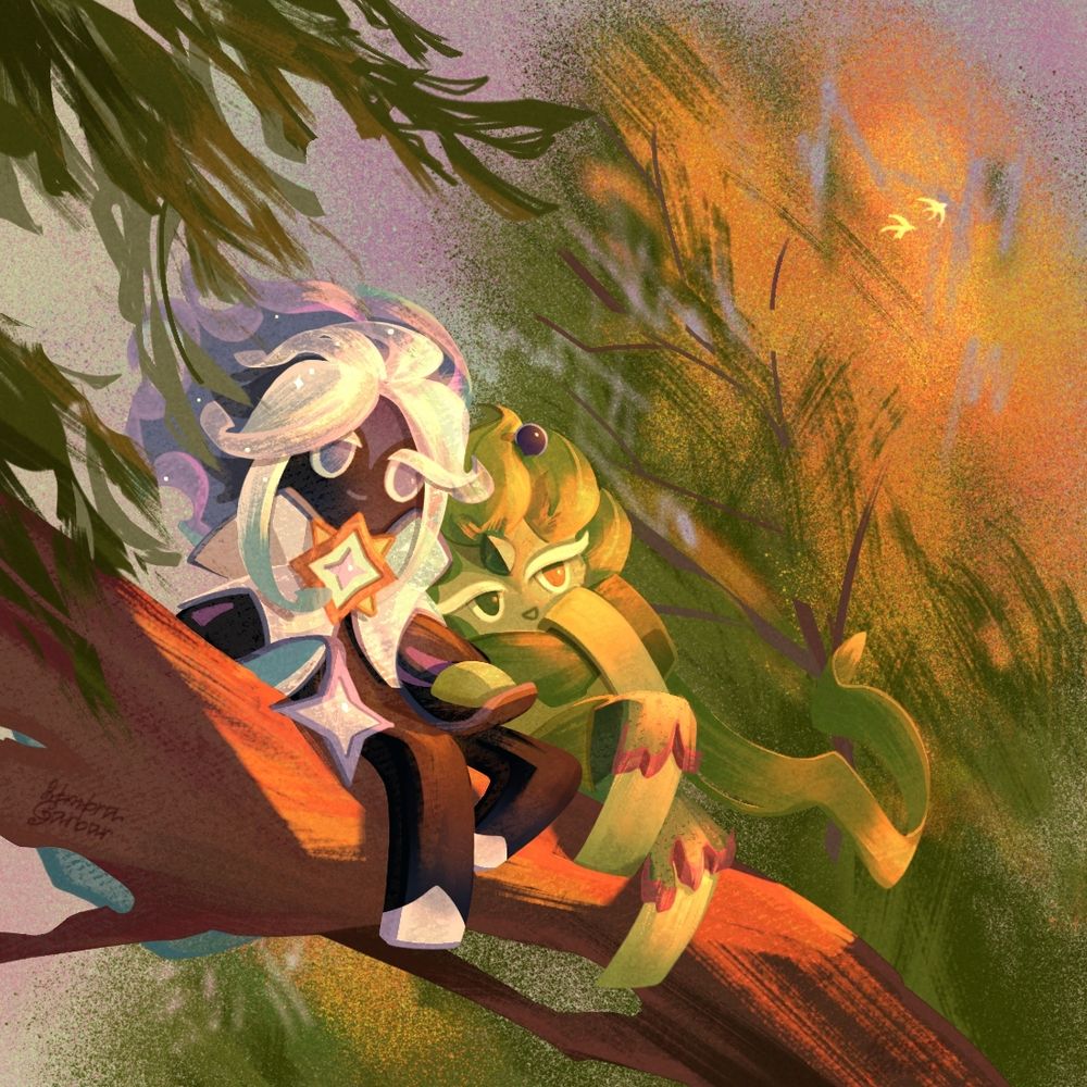 Stardust Cookie and Wind Archer Cookie are looking at the summer sunset 