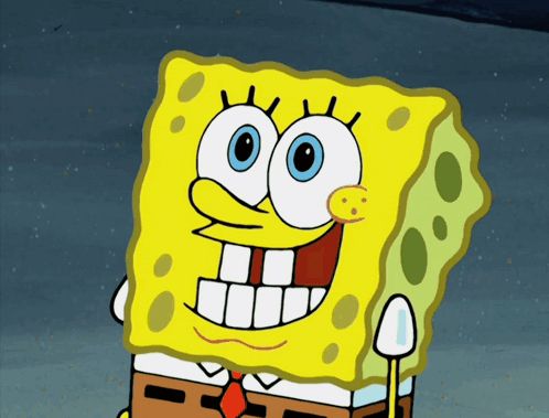 a close up of spongebob squarepants with a big smile