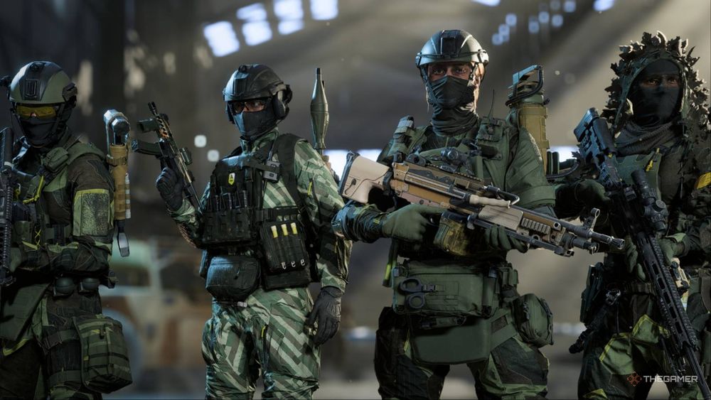 Screenshot of Battlefield 6 class characters. 4 in total from left to right - Assault, Engineer, Support, and Recon.
They all look like generic army people with bulky equipment, armor, helmets, face masks, and goggles. I couldn't tell you with a gun to my head the contents of their underwear