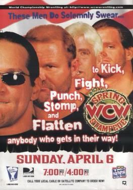 WCW Spring Stampede 1997 poster featuring the 4 Horsemen. Mongo. Arn. Ric. [redacted]