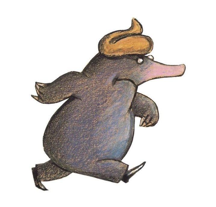 Der Maulwurf aus dem Kinderbuch mit Kackhaufen auf dem Kopf.