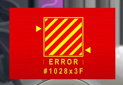 a red window with a square that has diagonal stripes on it, and an arrow near the top of the left side of the square, and one near the bottom of the right, both pointing towards the box. it reads | ERROR | #1028x3F