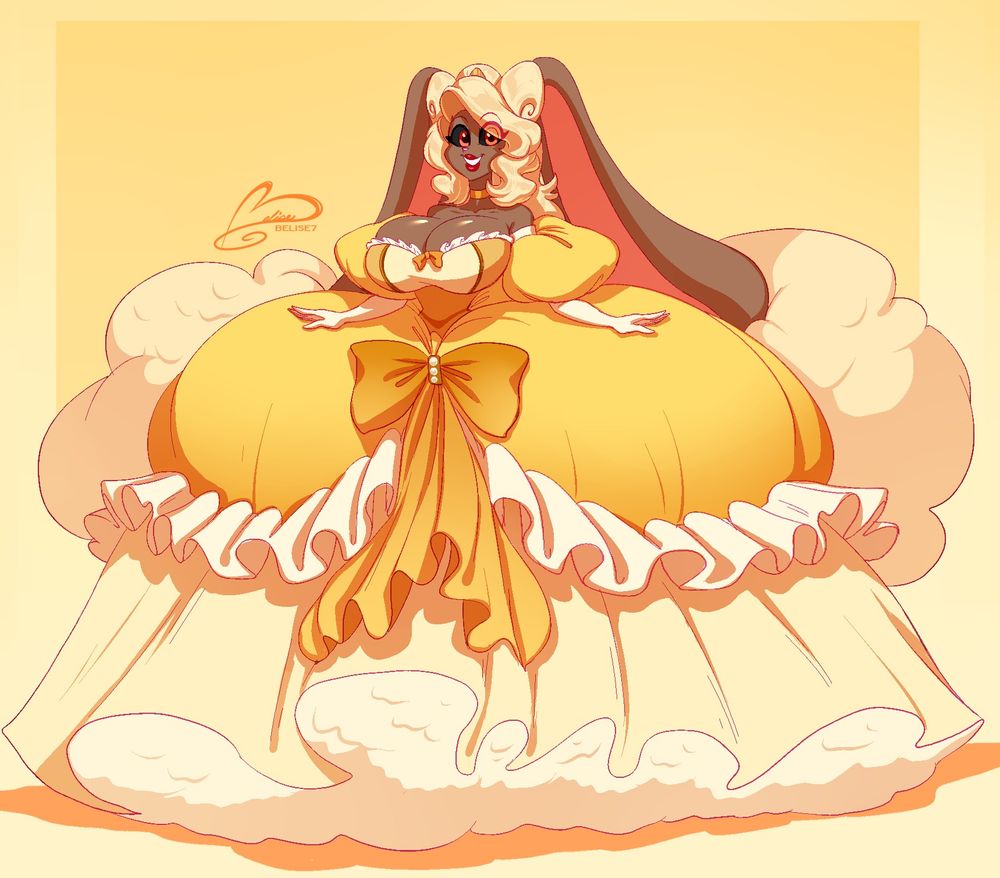 Michelle in a golden yellow princess ballgown adorned with bows 🎀 