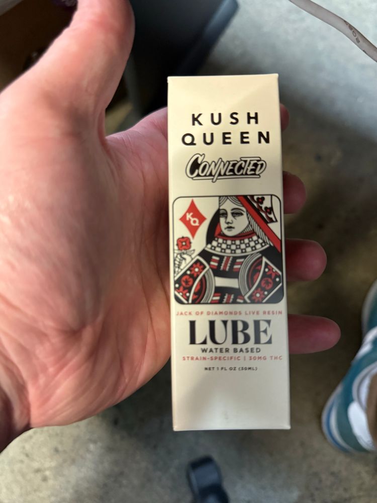 my large hand holding a box of thc lubricant 