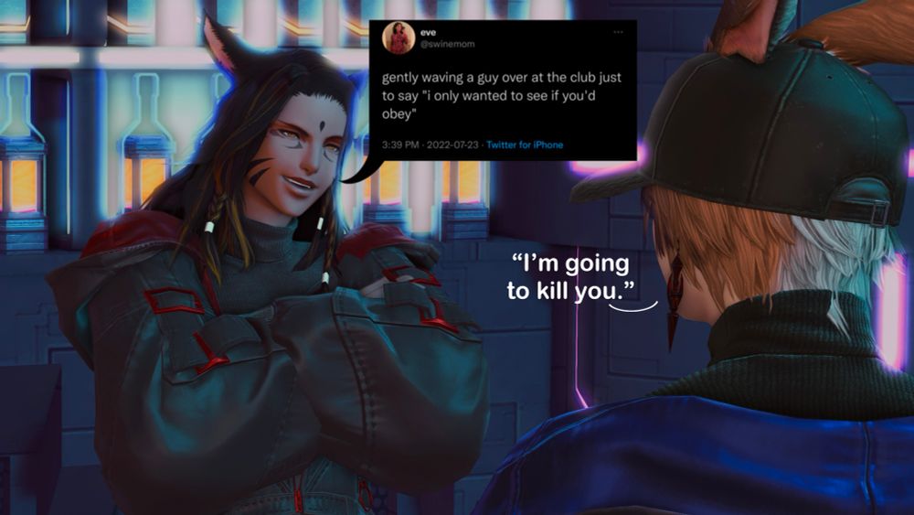 Orion stands smug as Loifa has obeyed and speaks a tweet that reads “gently waving a guy over at the club just to say ‘I only wanted to see if you’d obey’.” To which Loifa replies “I’m going to kill you.”