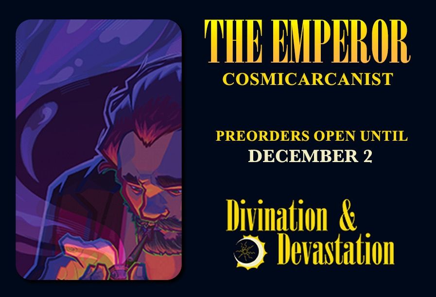 Preview of the Emperor card. Vander is smoking a pipe and the smoke is wisping upwards out of view.