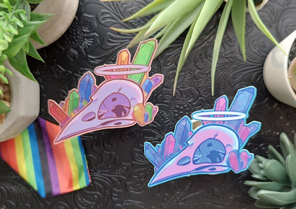rainbow and trans pride crow stickers
