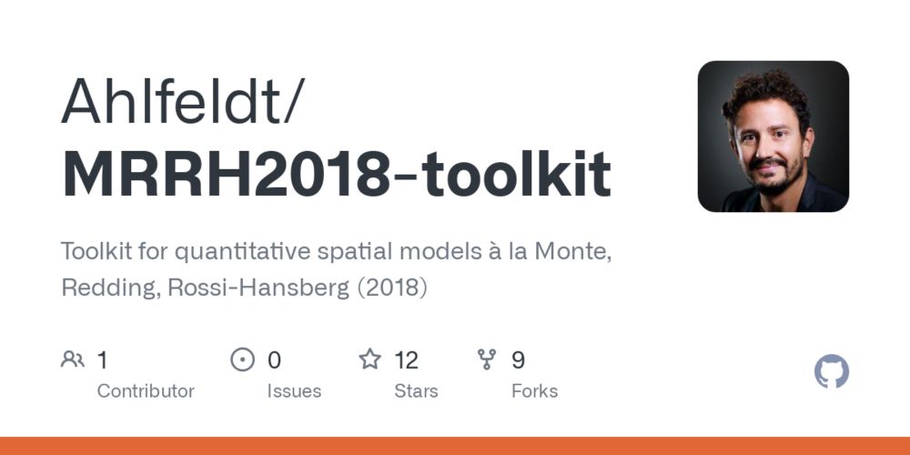 GitHub - Ahlfeldt/MRRH2018-toolkit: Toolkit for quantitative spatial models à la Monte, Redding, Rossi-Hansberg (2018)