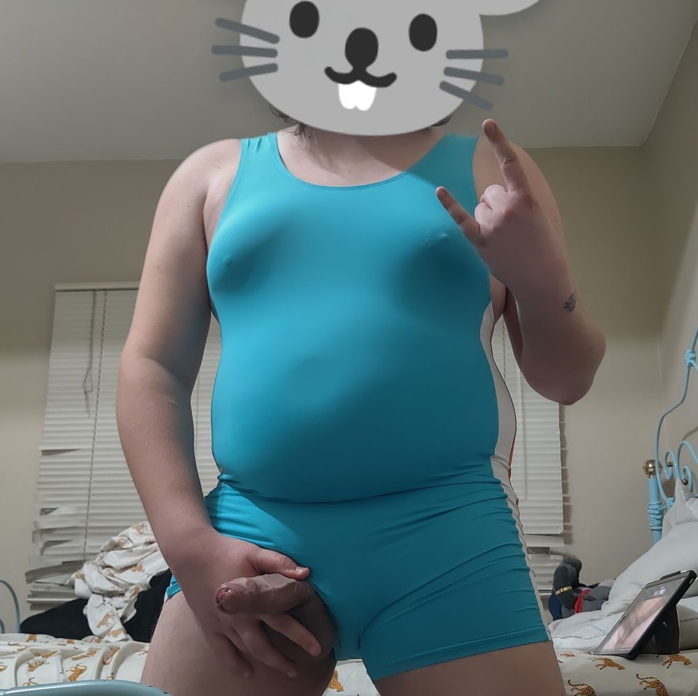 rat in blue singlet with hard cock out