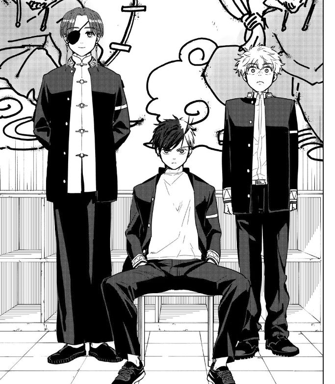 A panel of Suo, Nirei and Sakura from Windbreaker manga.