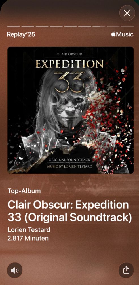 This year Clair Obscur: Expedition 33 is my most listened-to album with 2817 minutes 