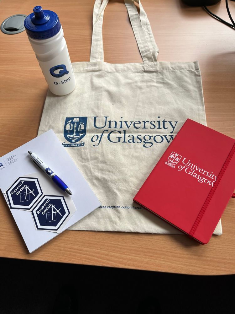 UofG branded tote bag and stationary 