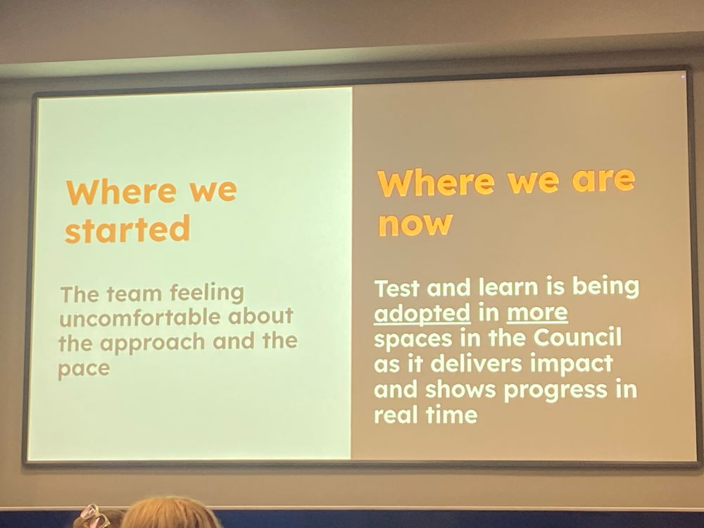 A slide from a presentation - ‘Where we started’ and ‘Where we are now’