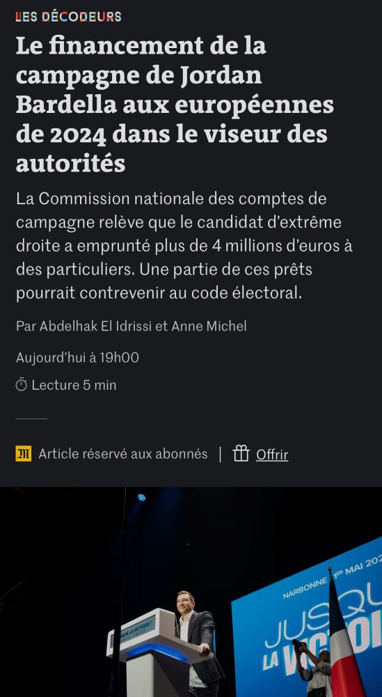 Le financement de la campagne de Jordan Bardella aux Européennes de 2024 dans le viseurs des autorités.