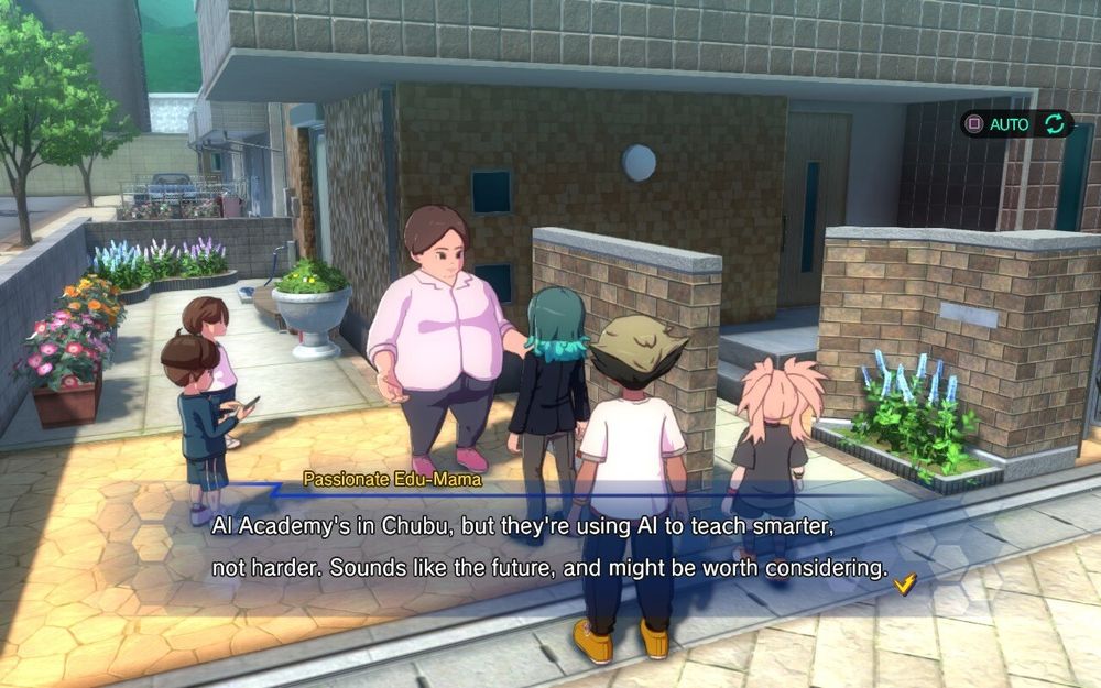 screenshot from Inazuma Eleven Victory Road of NPCs talking about an AI school