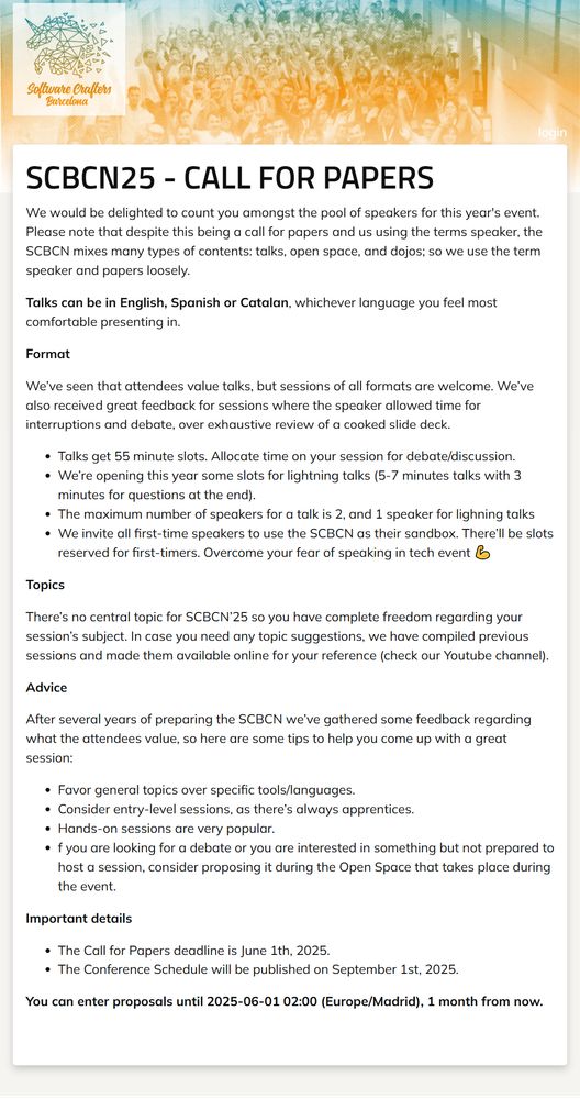 Contenido de https://c4p.softwarecrafters.barcelona/scbcn2025/cfp