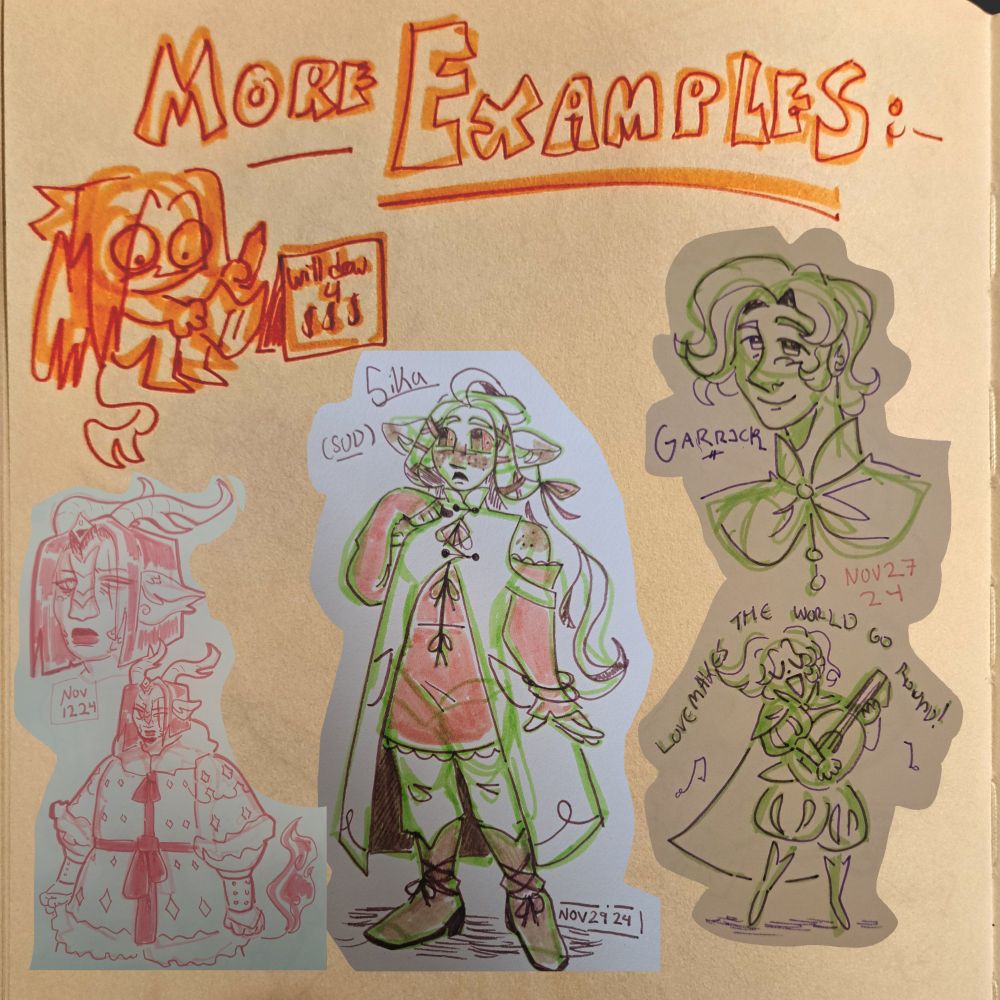 Sketch saying "MORE EXAMPLES" Alongside several different examples