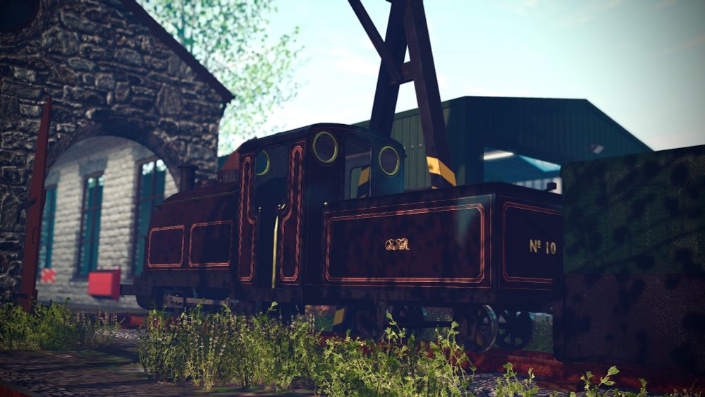 The new ZZR locomotive Illios sitting in the sun outside the main Cyfnos Works building