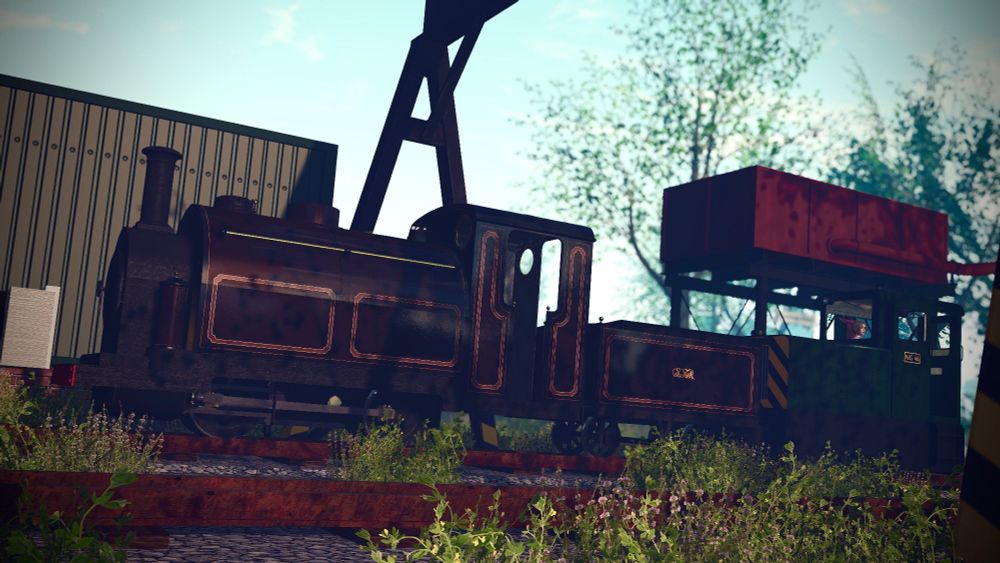 The new ZZR locomotive Illios sitting in the sun outside the main Cyfnos Works building