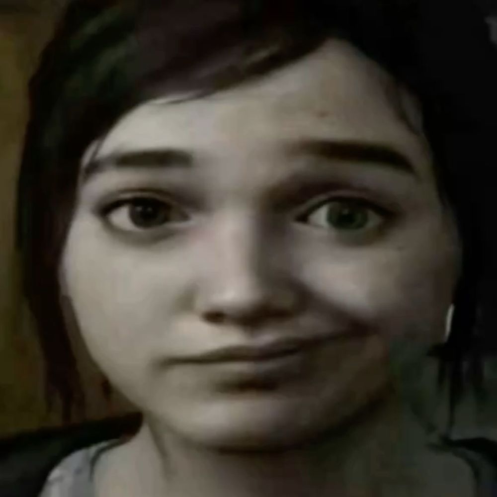 picture of ellie williams from the game the last of us looking directly into the camera and smirking like “oh well”