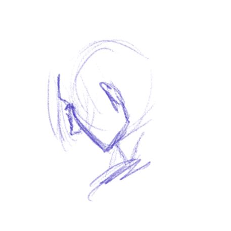 Minimalist doodle of Sanji in half-profile, looking down and away with his hair falling down into his face.