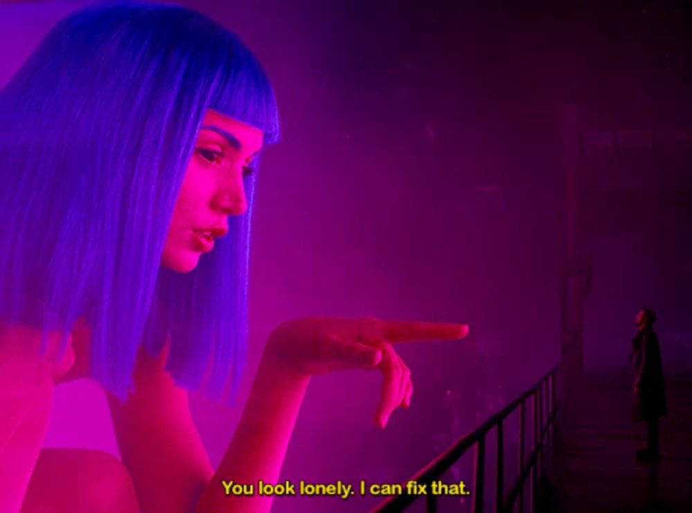 a woman with blue hair says you look lonely