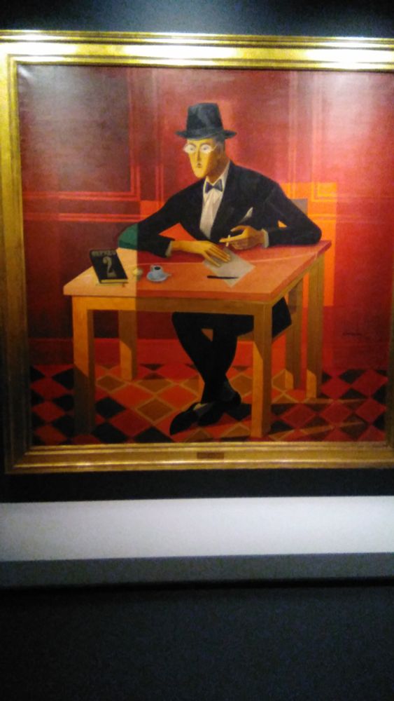 Fotografia de quadro do poeta Fernando Pessoa da autoria de Almada Negreiros 
