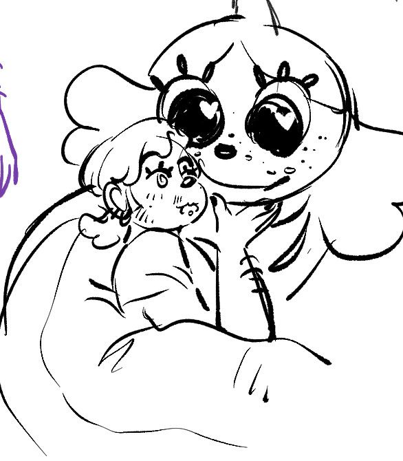 Inspekta wrapping his snake-like body around my sona. His eyes have heart-shaped shiny reflections as he gazes down at him. My sona looks up towards him with a smile, hand reaching upwards to cup his face. 