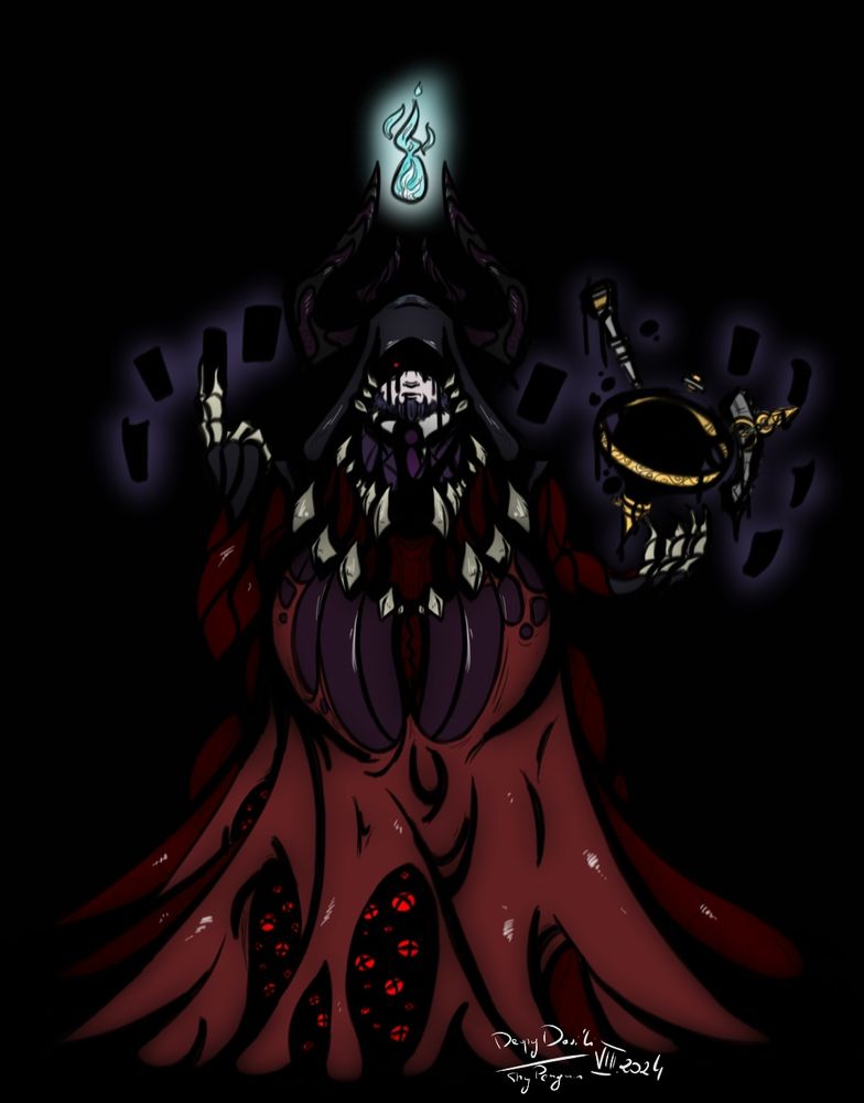 Drawing of Dasi'li wherr Voidsend Chained One took controll of him, changing form into more dark and horror-like, ready to unleash their wrath upon those who wronged his host.