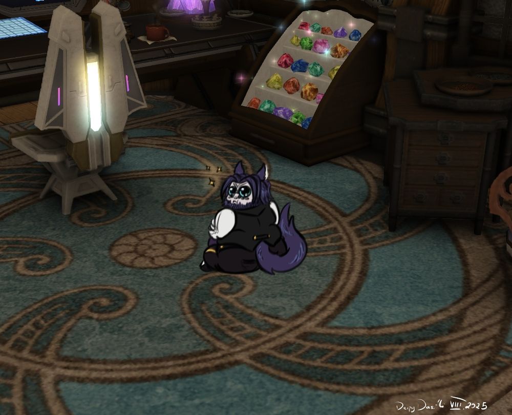 Second screen showing doodle of smoll Dasi'li, looking with big eyes and sparkle hearing about choco cookies.