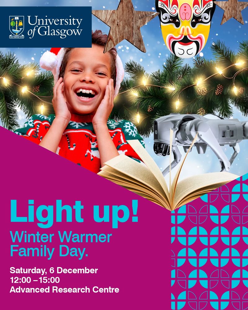 Poster with a smiling child wearing a festive outfit including details of the ARC's Winter Warmer Family Day