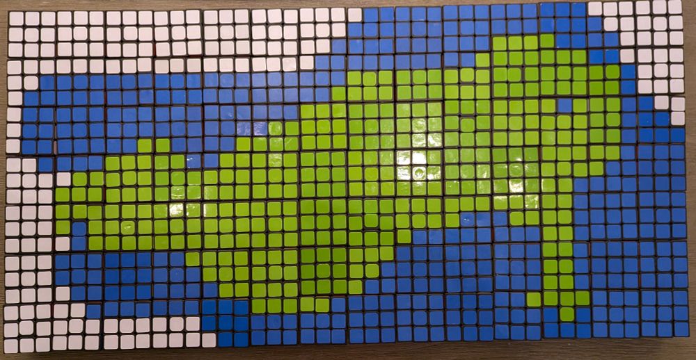 Louie made from 98 rubiks cubes