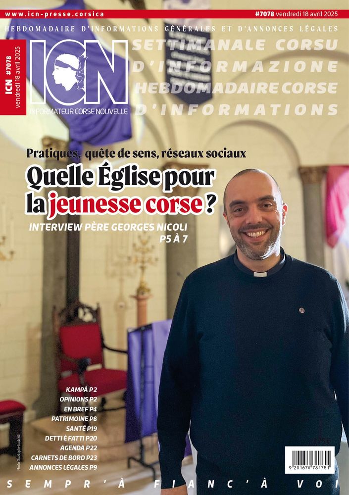 La une de cette semaine
Photo du père Georges Nicoli souriant dans son église
Titre "Quel Église pour la jeunesse corse?"