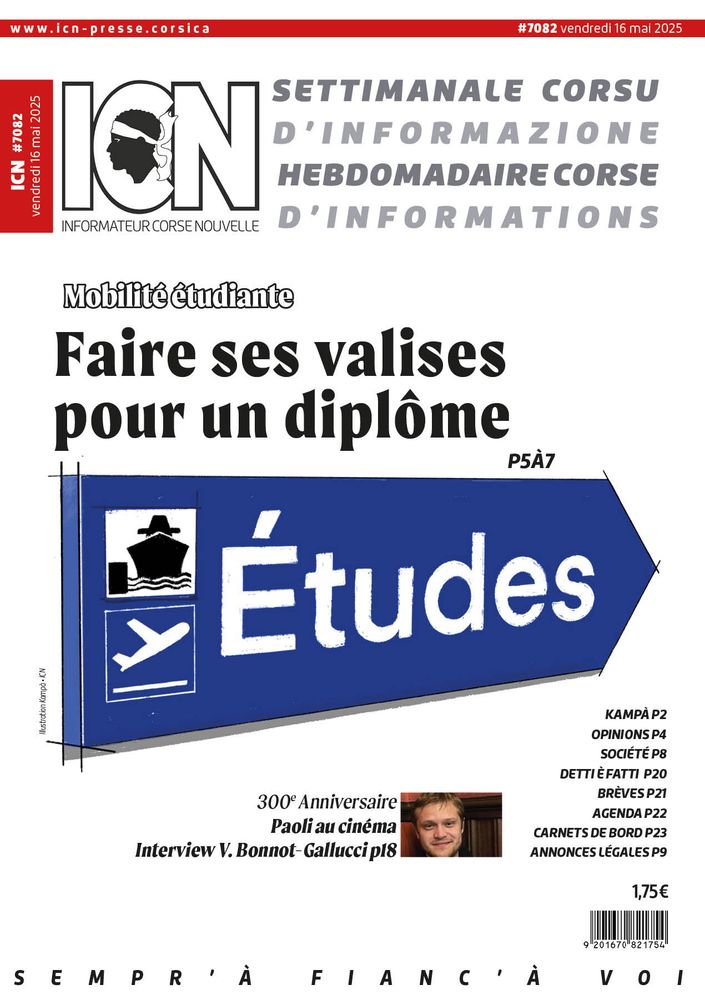 La une du journal
Titre: Mobilité étudiante
Faire ses valises pour un diplôme

Un panneau indique la direction  "Études", il porte aussi les deux icônes "embarquement maritime" et "Embarquent avion"