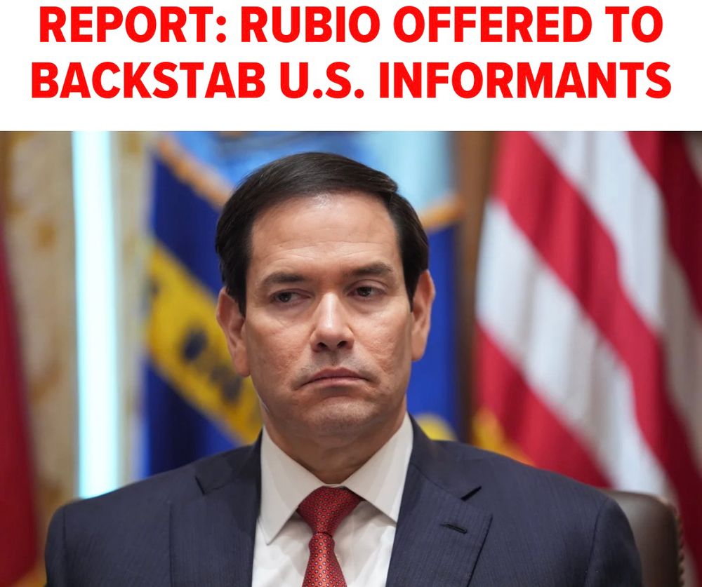 Headline: Rubio Offered To Backstab U.S. informants. 

Followed by a photo of his weasely ass eating face