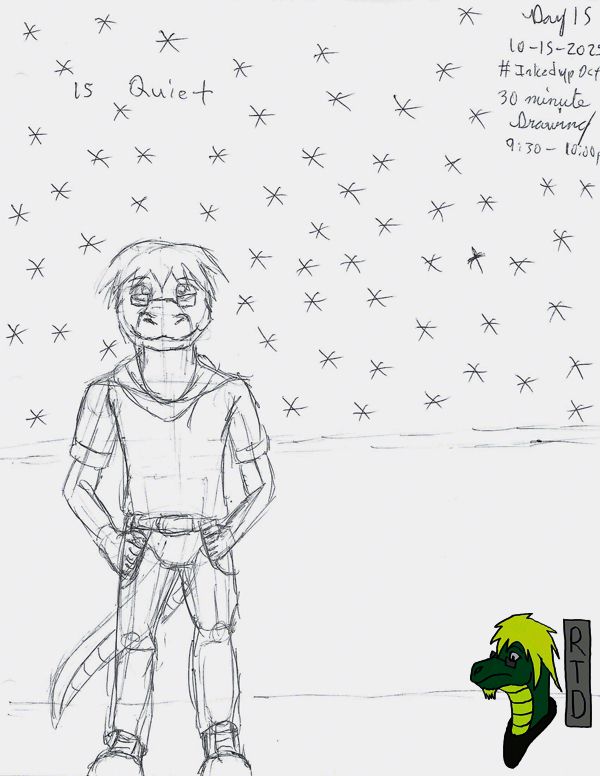 InkedupOct Day 15 Quiet. My komodo dragon oc enjoying a quiet peaceful night outside.