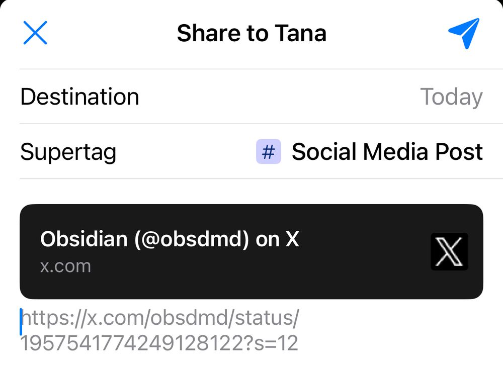 Screenshot of the sharing functionality for Tana