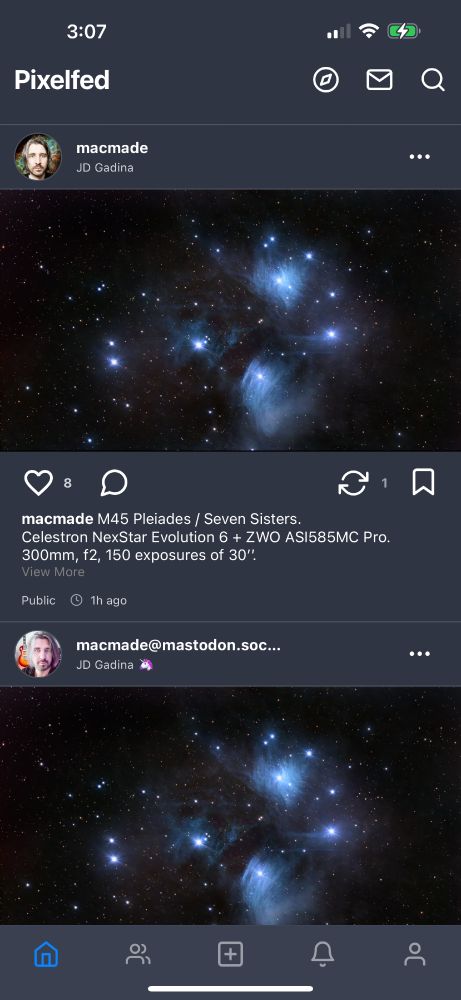 Pixelfed app with Slate mode theme