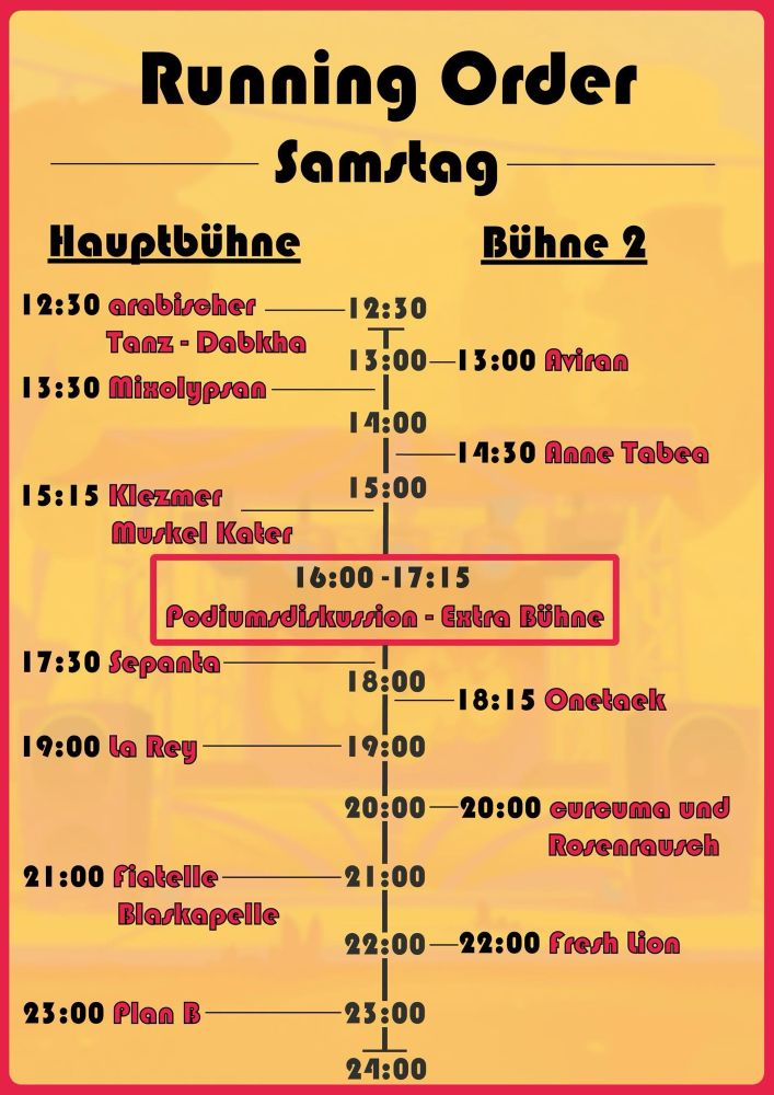 Nicht mehr lange, dann steigt es!

Unser Intercultural Festival 2025 rückt näher und wir können es kaum erwarten, euch zu begrüßen!

Genaue Auftrittszeiten & Lageplan

Alle Zeiten der Bands sind festgelegt – außerdem ist der Festival-Lageplan fertig!

📍 Wo? Internationaler Garten Meißen
📅 Wann? 12. & 13. September 2025

• Drei Bühnen mit Live-Musik
• Camping direkt am Gelände
• Graffiti-Workshop
• Infostände zu Antirassismus & Projekten aus der Region
• Internationale Küche
• Skatecontest
• Highlight-Podiumsdiskussion:
„10 Jahre Brandanschlag in Meißen – 10 Jahre Buntes Meißen“ (13.09., 16 Uhr)